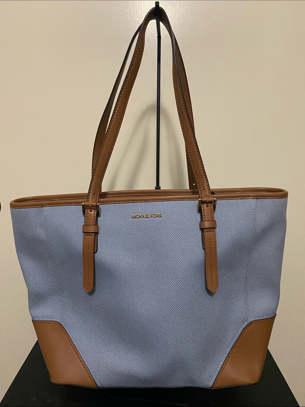 Michael Kors Light Blue and Tan Leather-Trim Tote